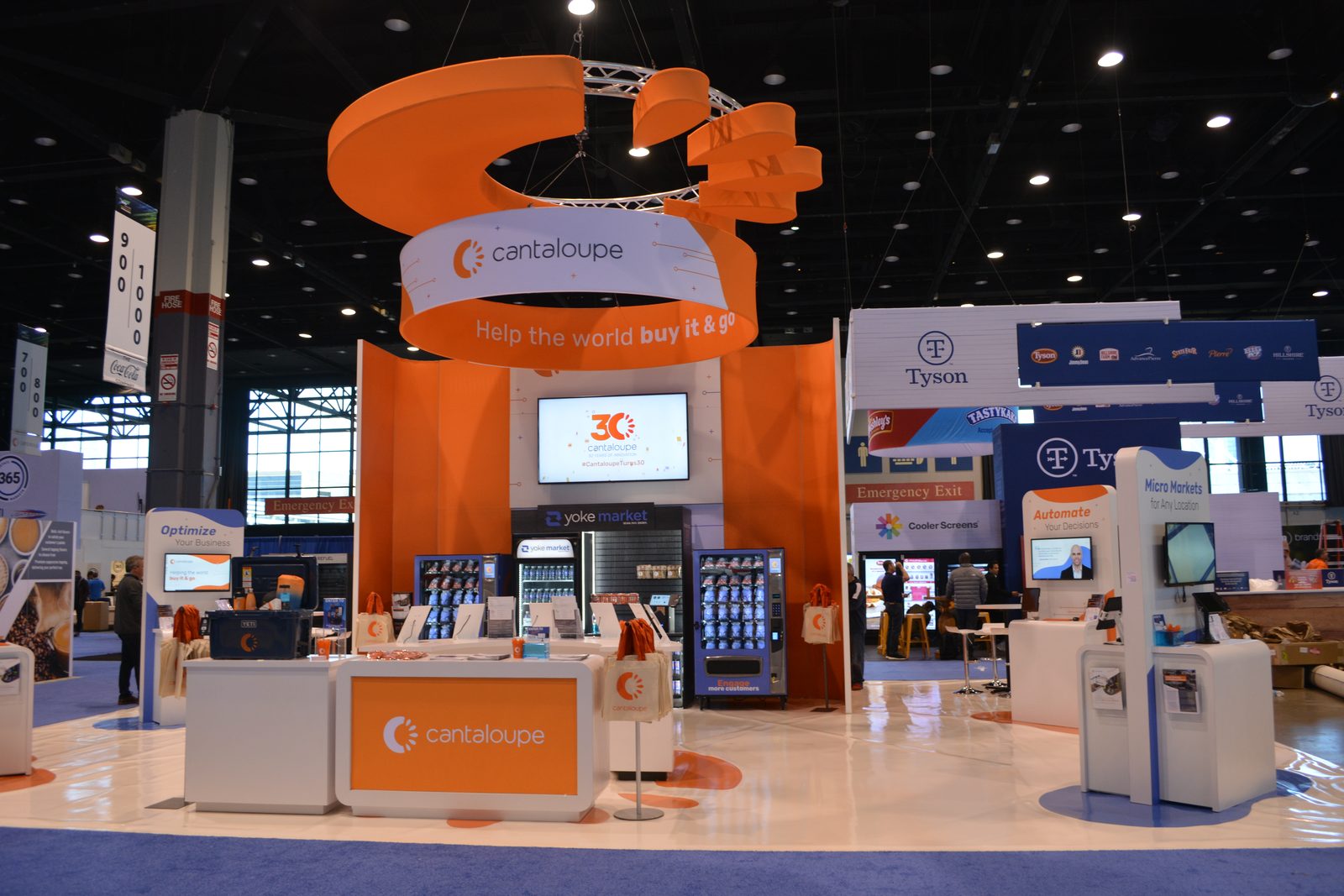 Custom exhibit with overhead ring structure, built by DSM Exhibits